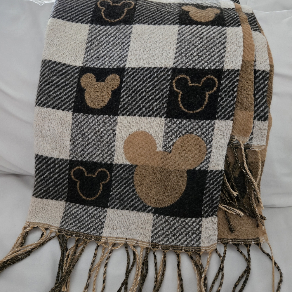 Mickey Mouse Reversable Checkered Fringe Extra Long Scarf